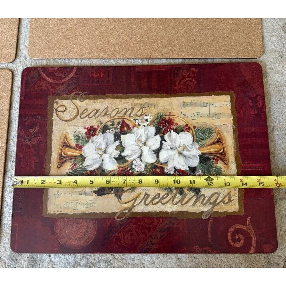 Pimpernel Christmas Seasons Greetings Cork Backed Set of 4 Vintage Mint